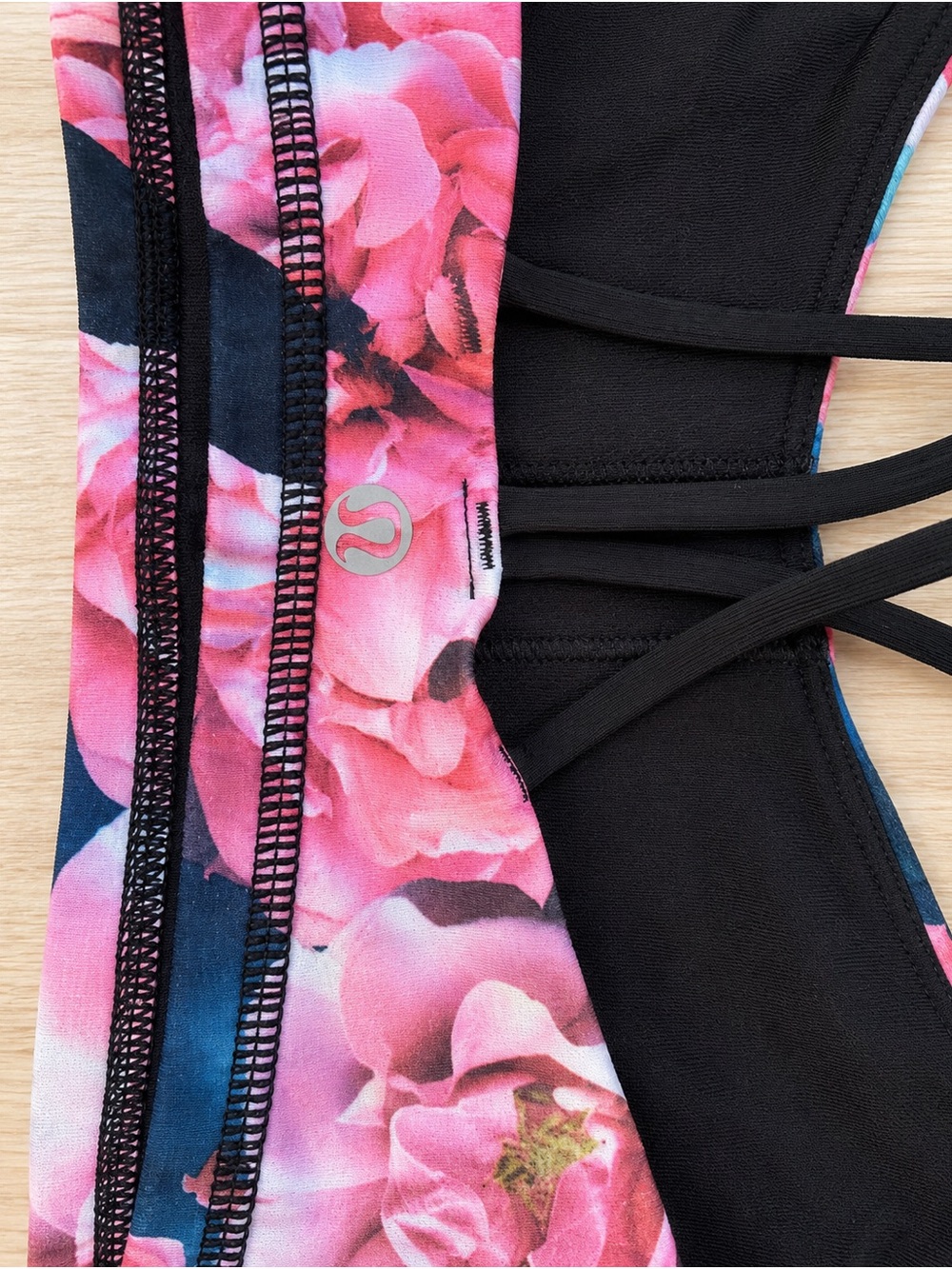 lululemon athletica Floral Strappy Sports Bra - Pink & Blue - Picture 3 of 3